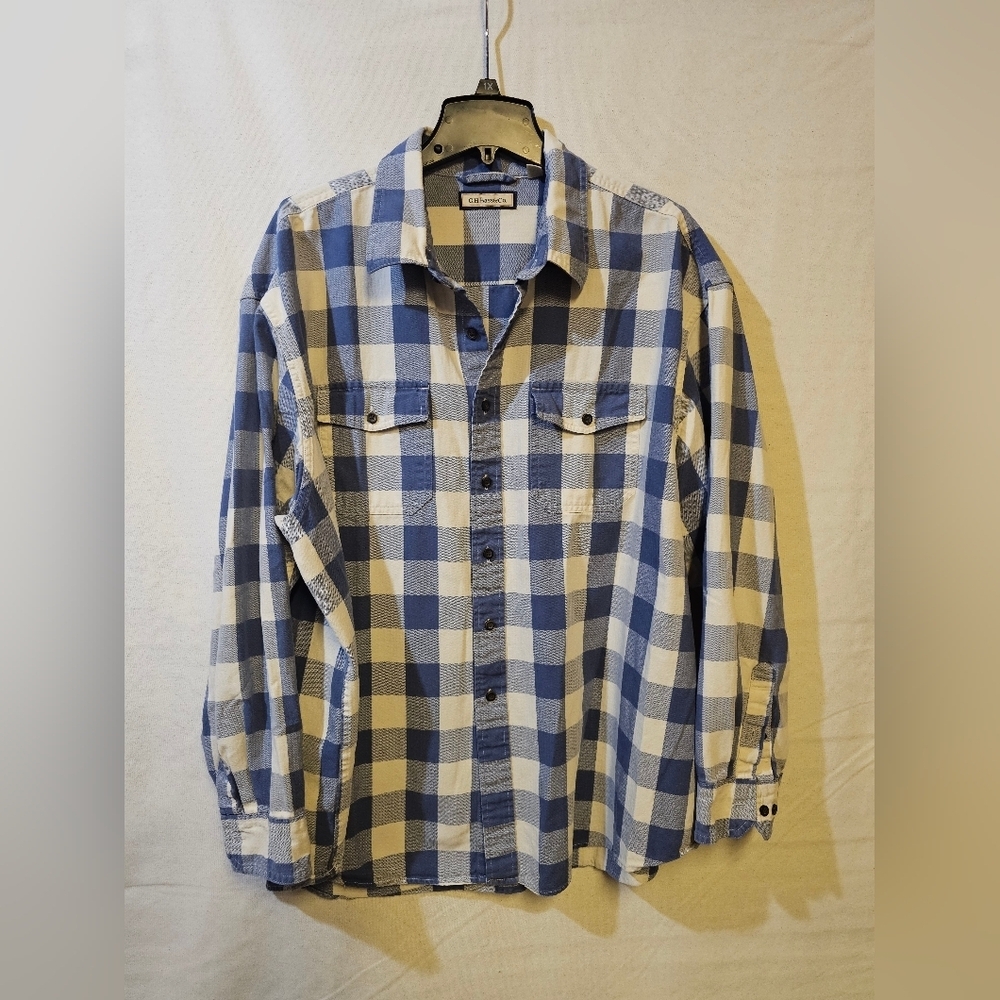 G.H.Bass Blue and White Plaid Men's Shirt‎